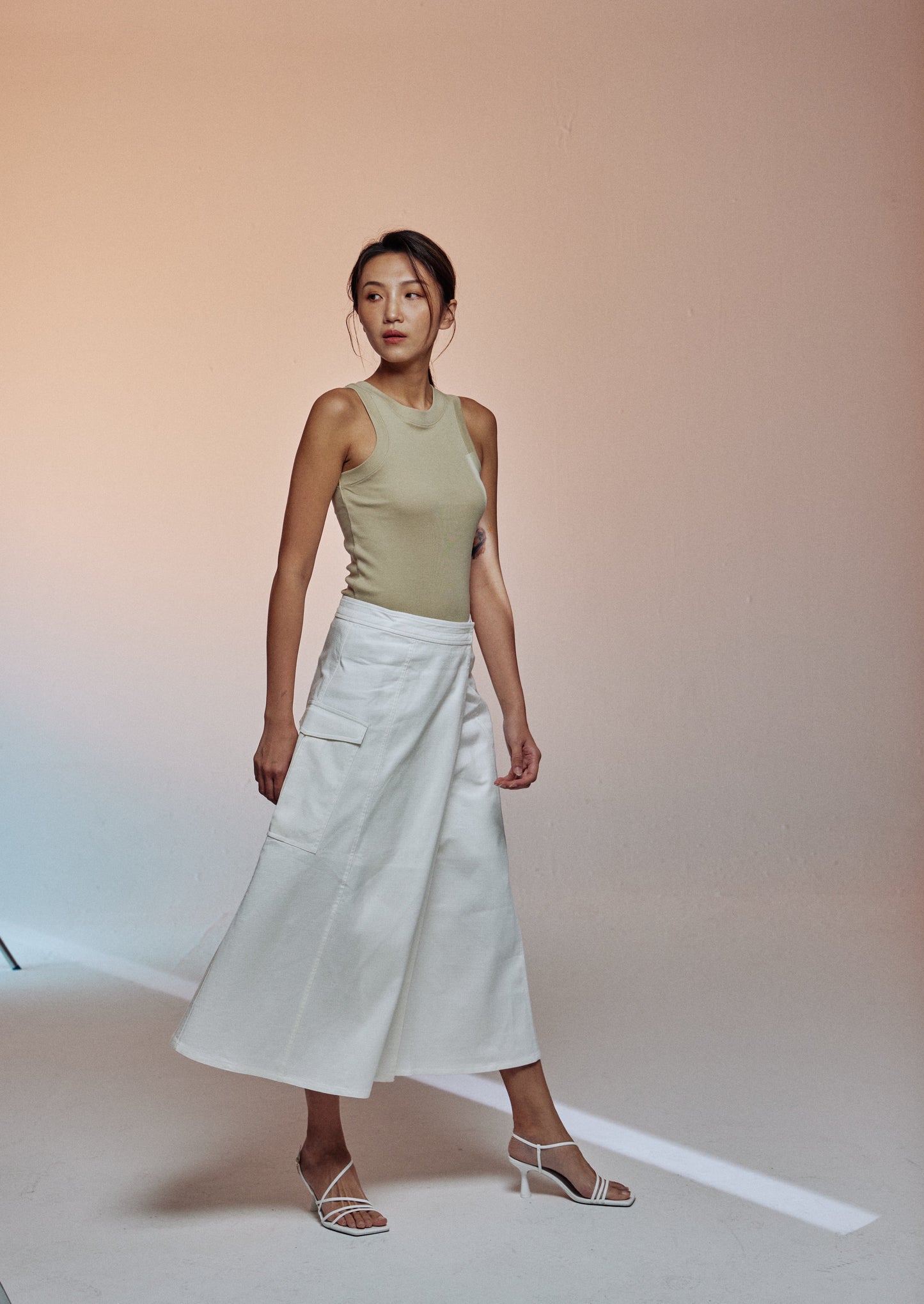 Linen midi skirt