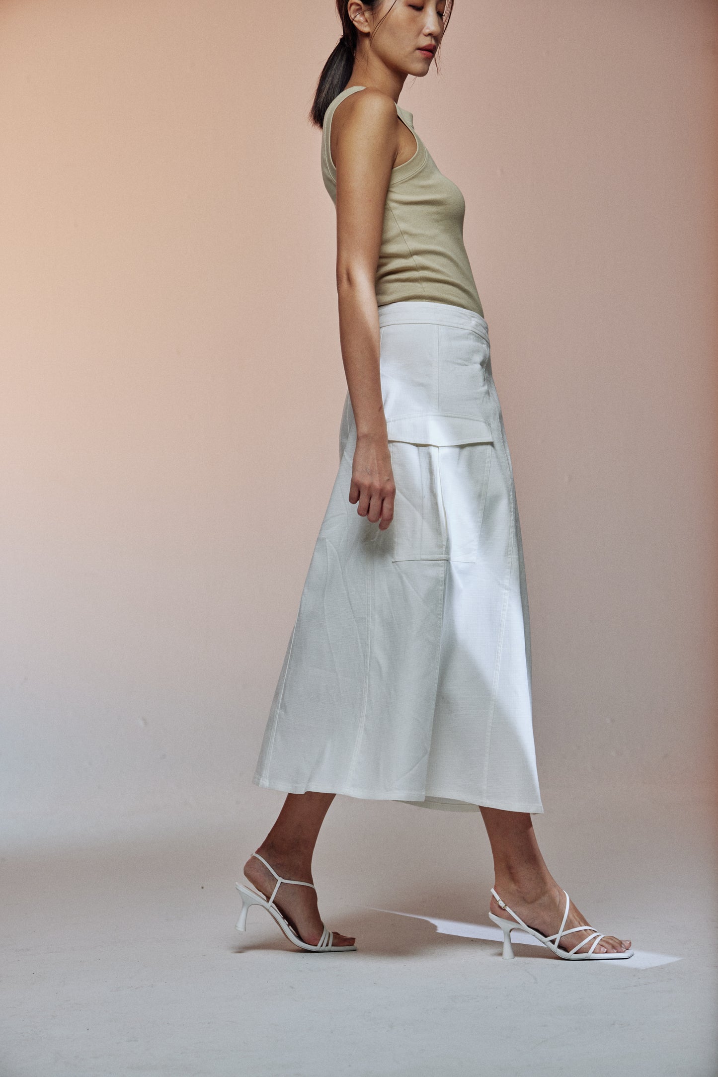 Linen midi skirt