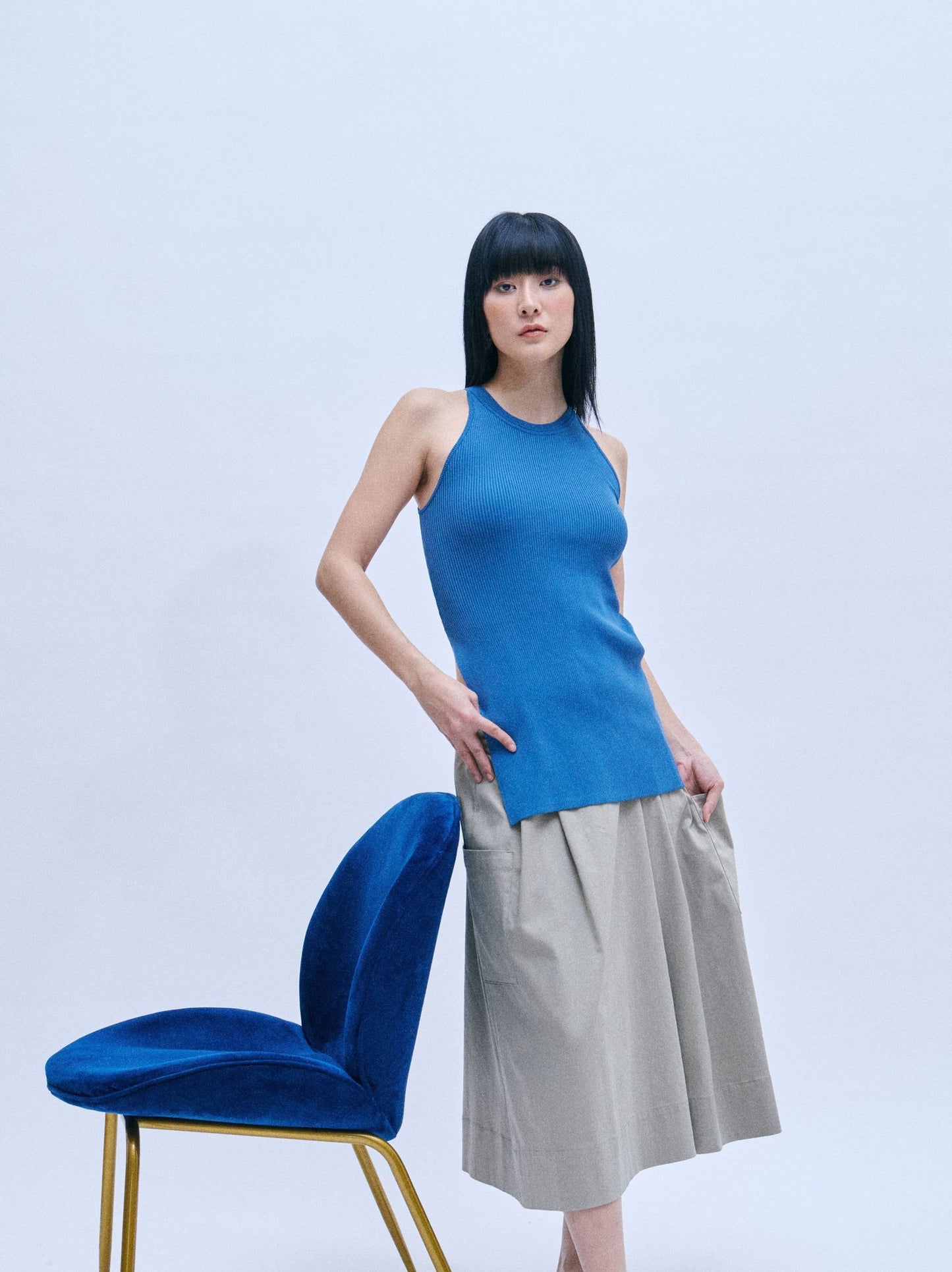 halter neck ribbed vest