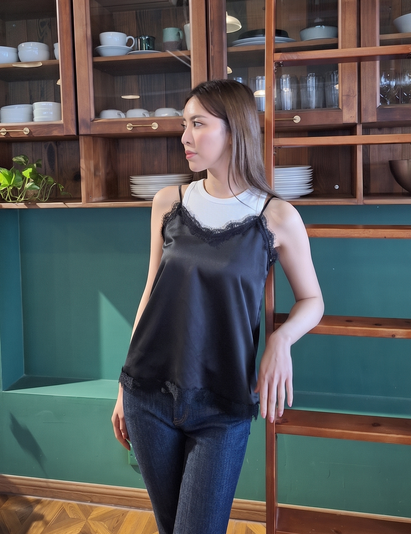 satin lace trim vest