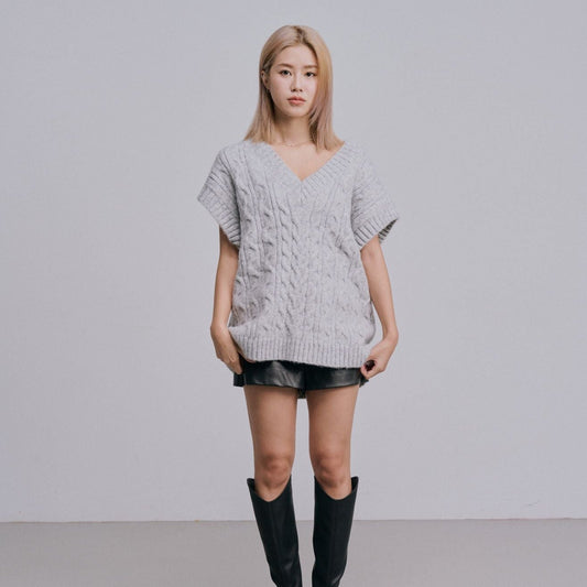 cable knitted longline v-neck top