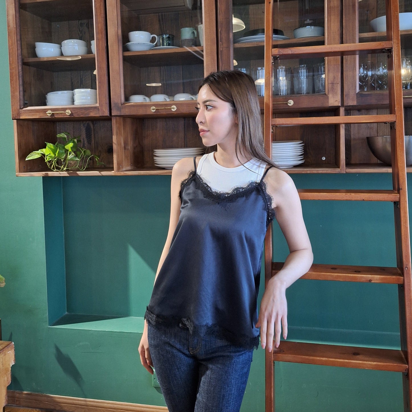 satin lace trim vest