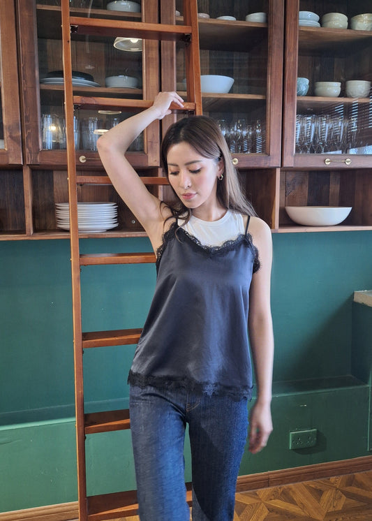satin lace trim vest