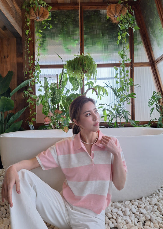 stripe knitted polo top