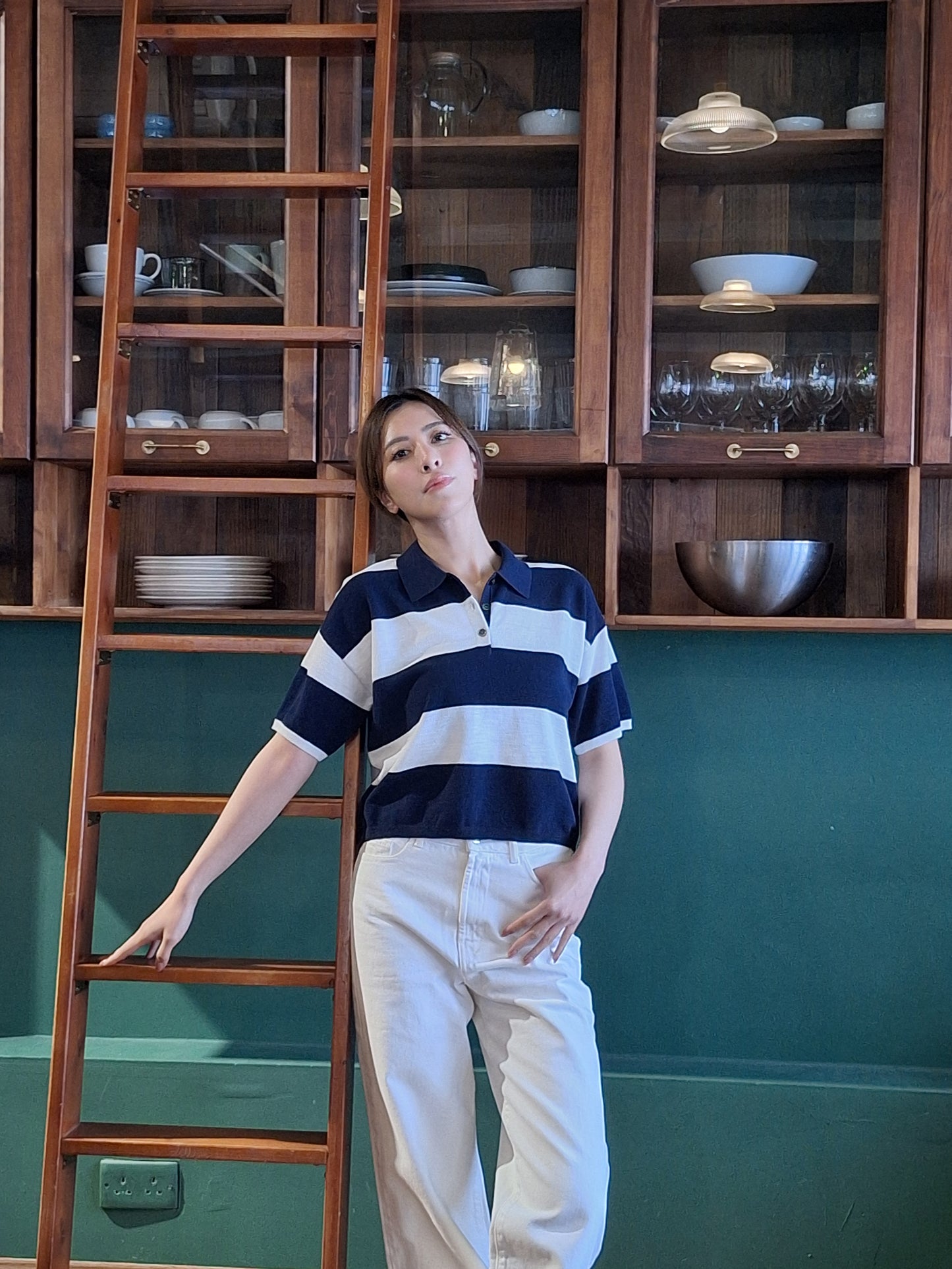 stripe knitted polo top