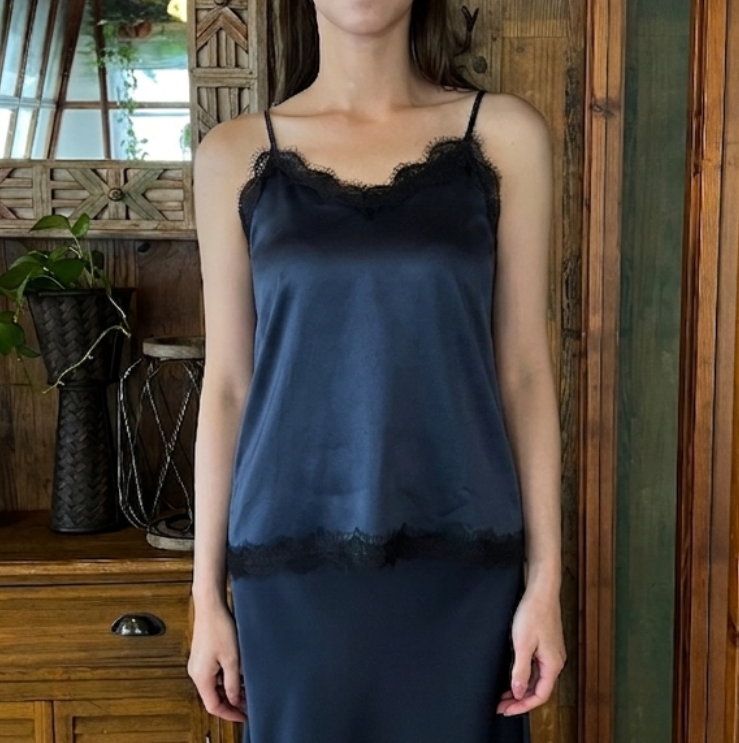 satin lace trim vest