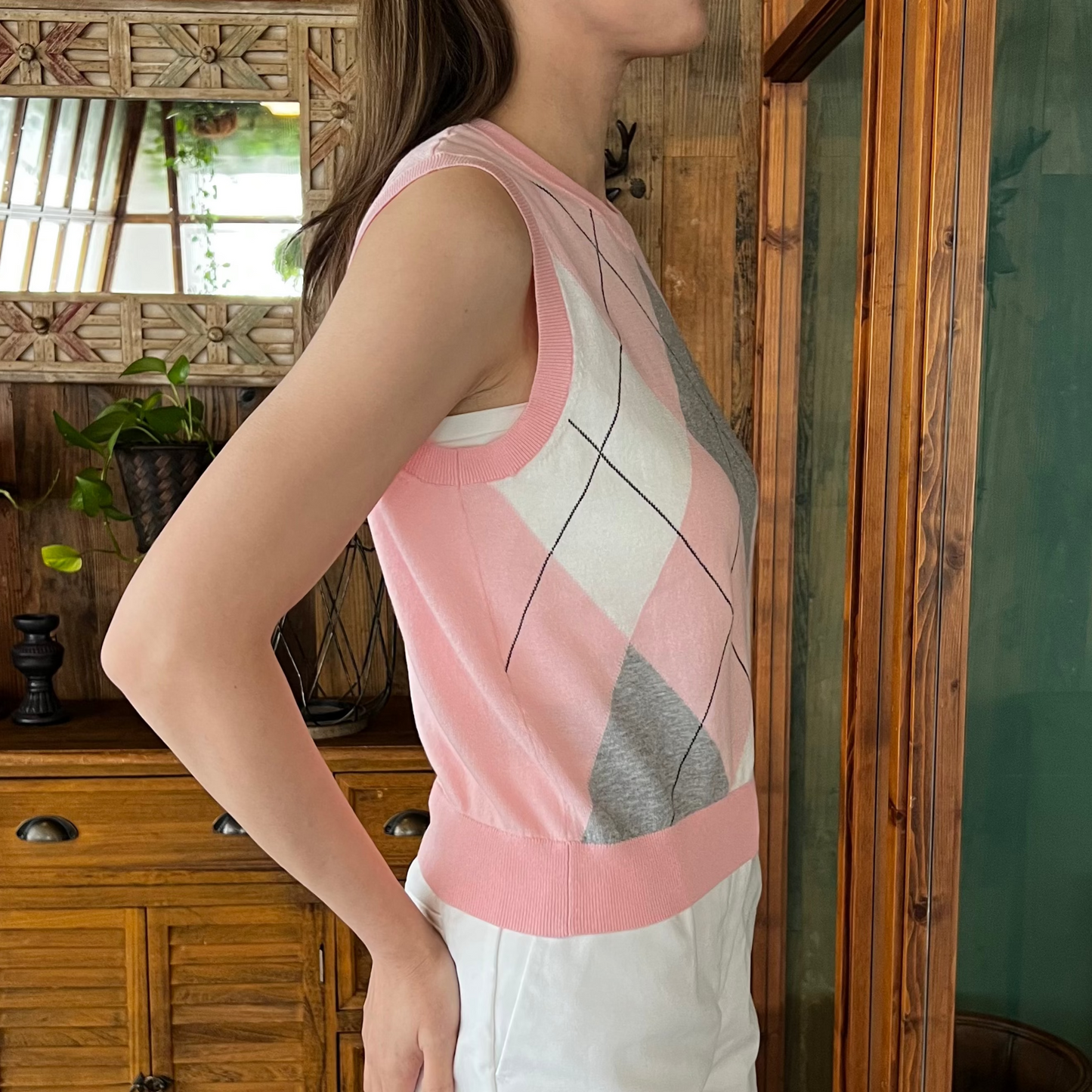 argyle round neck tank