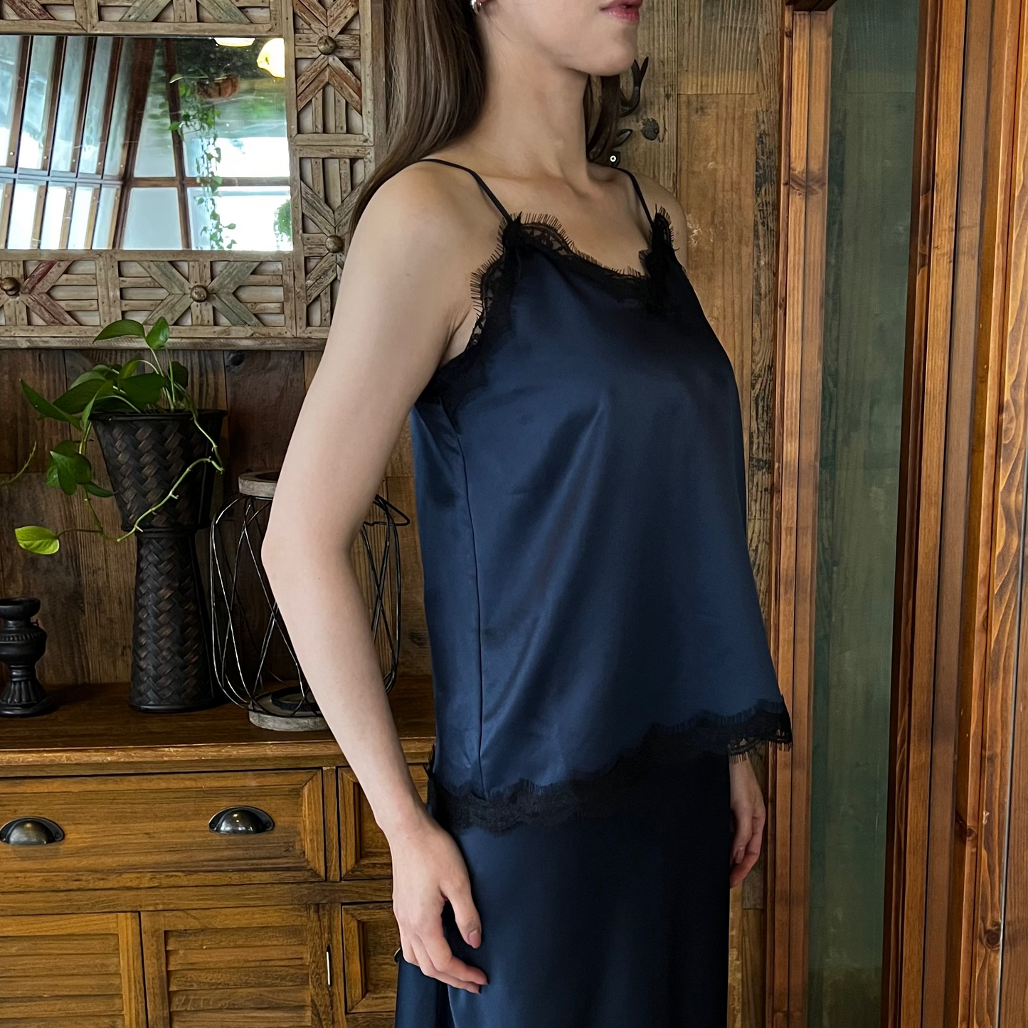 satin lace trim vest