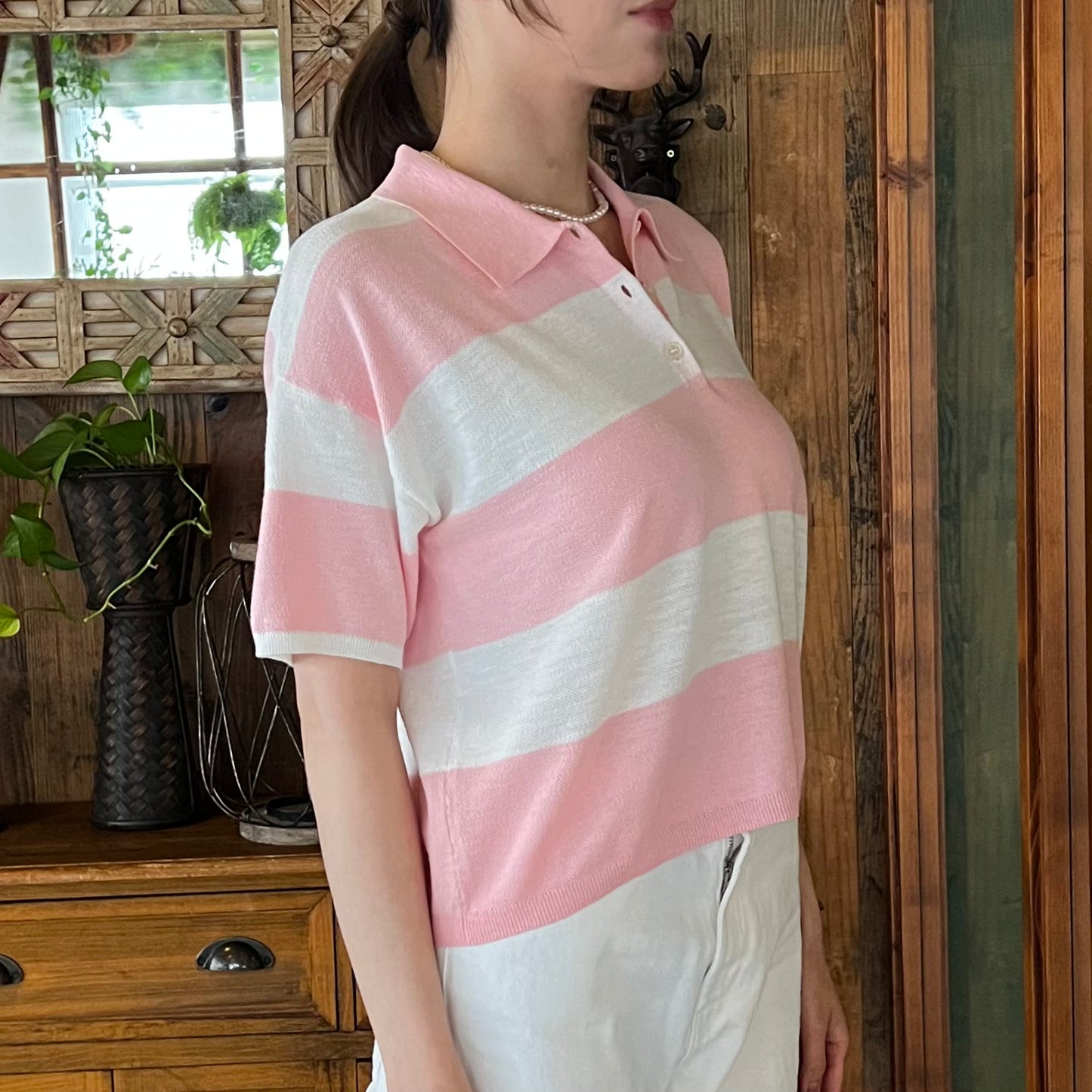 stripe knitted polo top