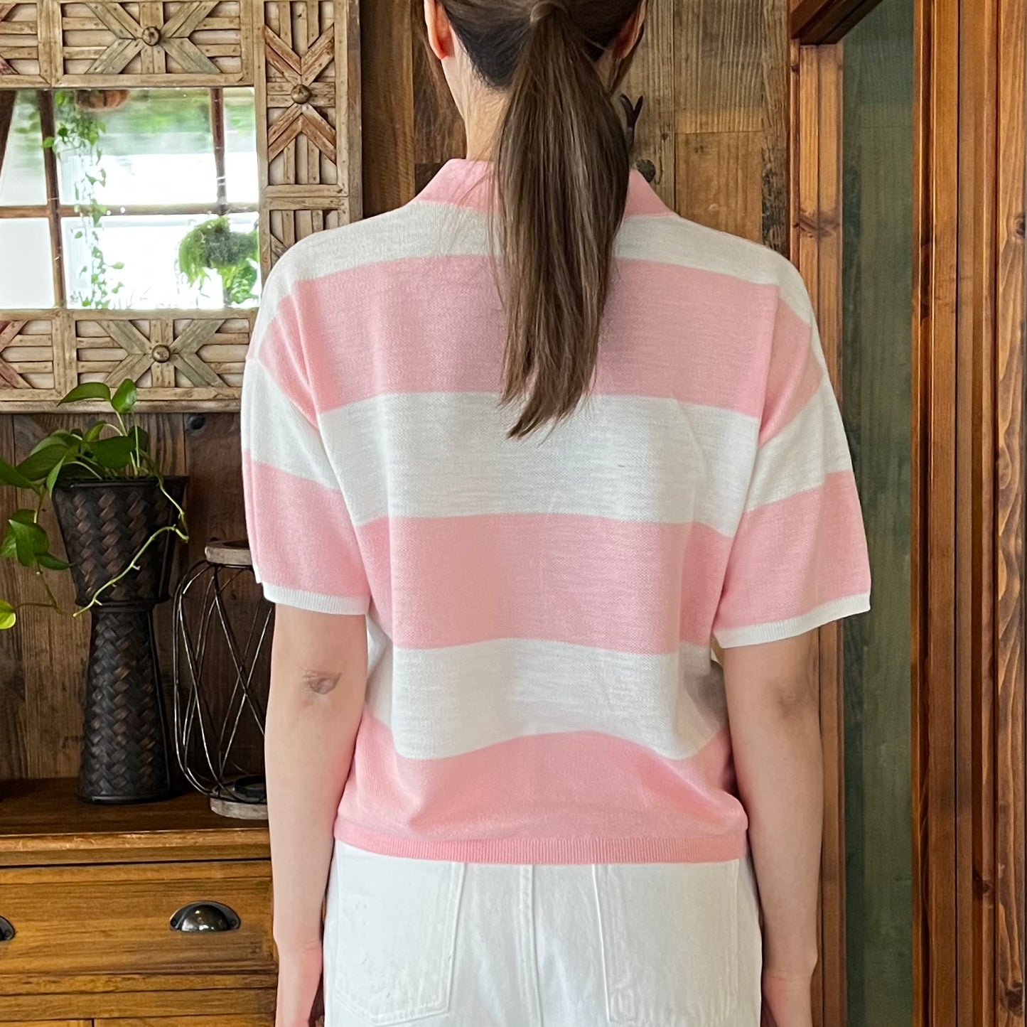 stripe knitted polo top