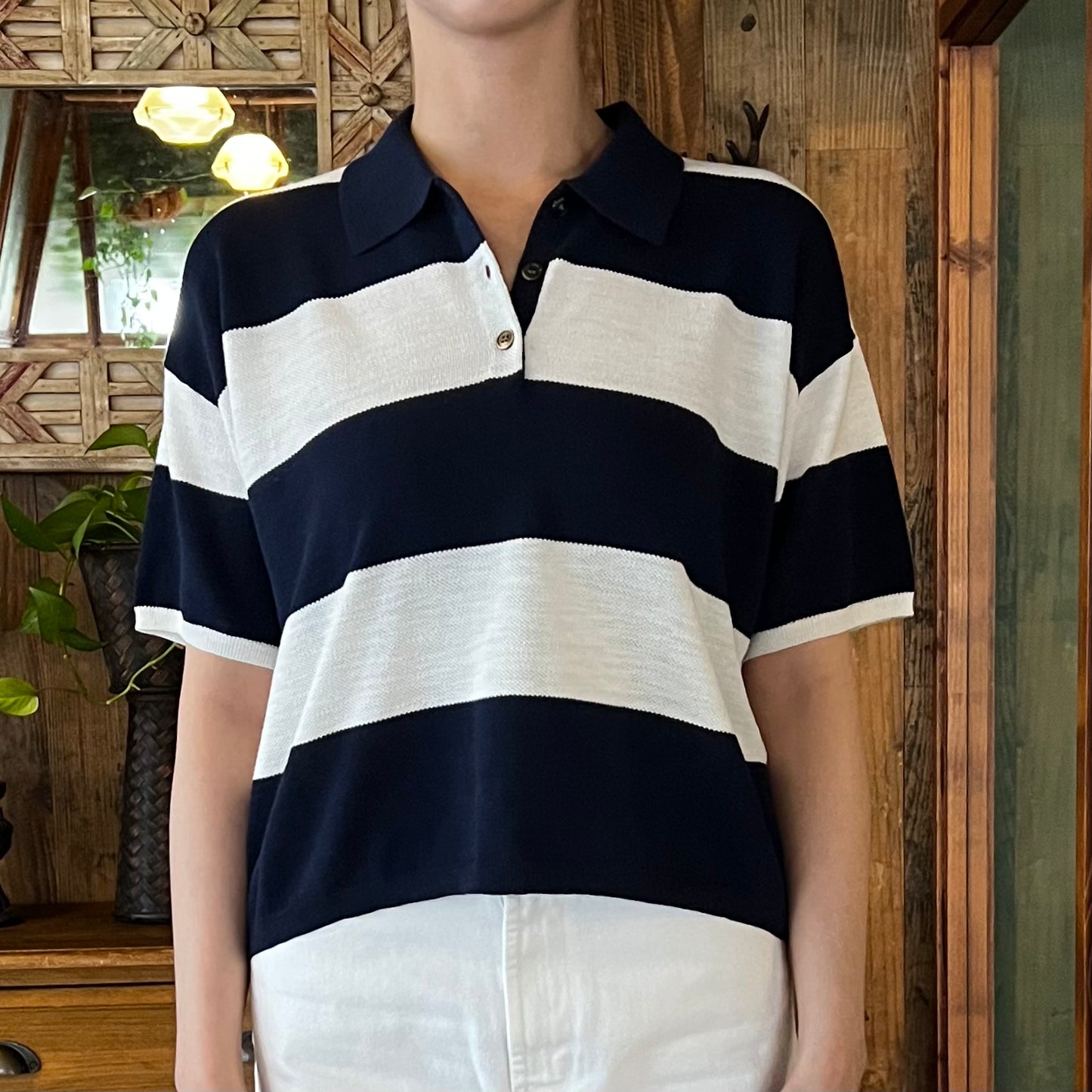 stripe knitted polo top
