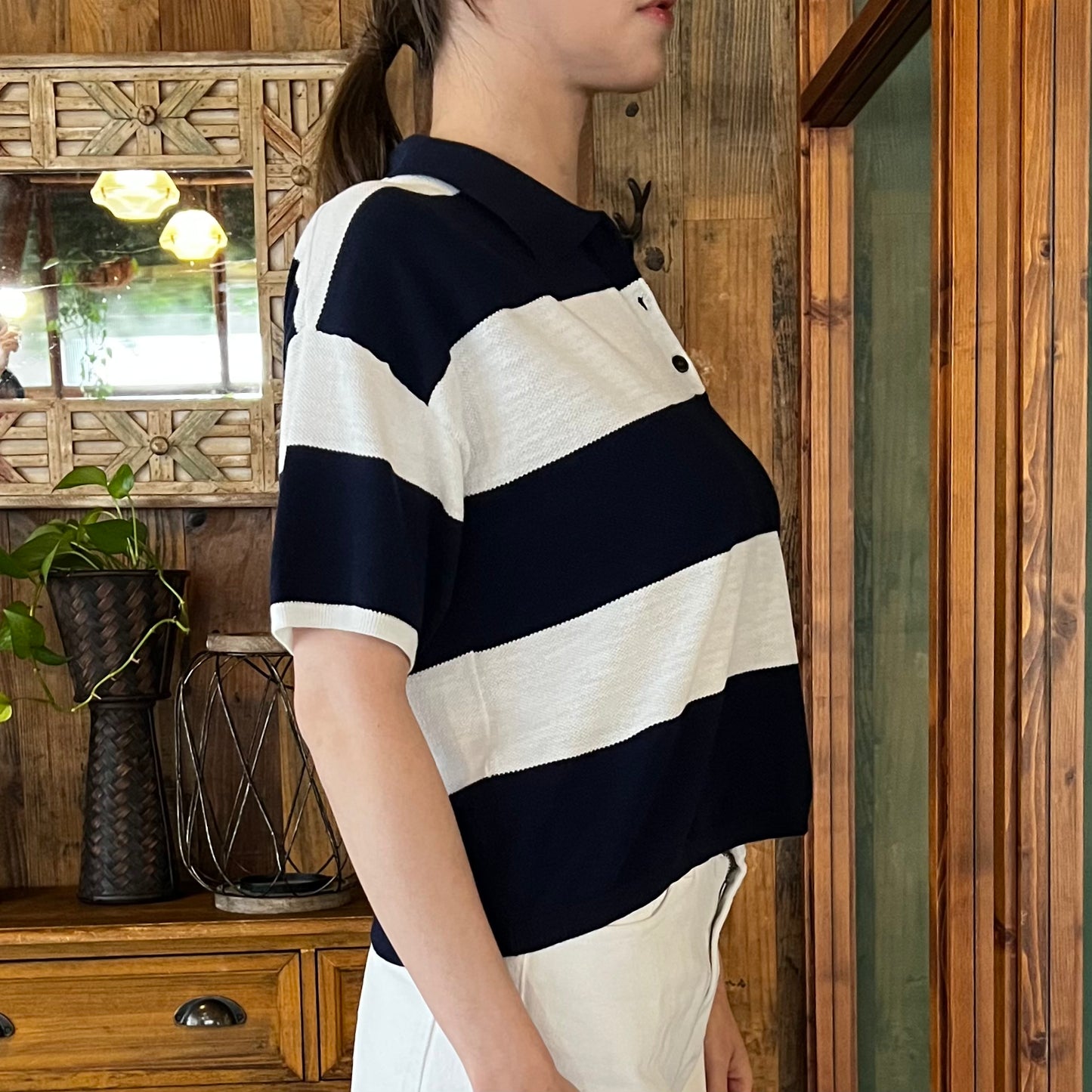 stripe knitted polo top