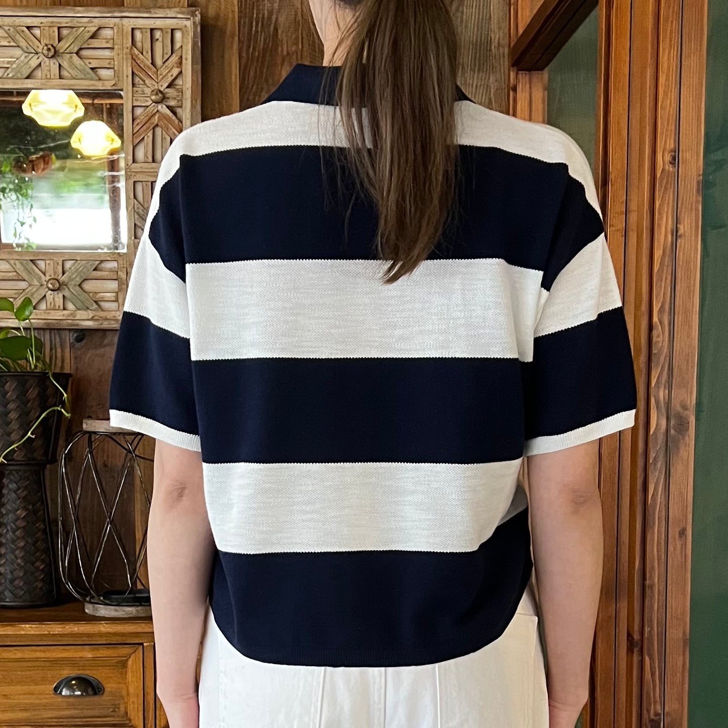 stripe knitted polo top